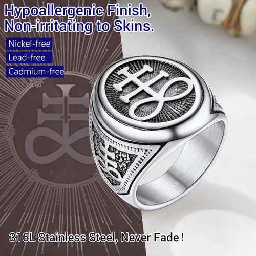 Vista 6 de PROSTEEL Joyería gótica satánica unisex, anillo de cruz de Leviathan, anillo de diablo Lucifer, acero inoxidable 316L, tono plateadonegrodorado