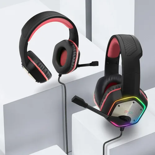 Vista 3 de EKSA Auriculares E1000 para videojuegos, auriculares para computadora con micrófono de cancelación de ruido y luz RGB, sonido envolvente 7.1
