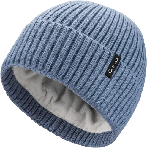 Vista 32 de Ocatoma Gorro para hombre y mujer, cálido gorro de invierno tejido con puños, suave y cálido, gorro de esquí unisex Camello gris