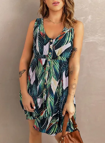 Vista 4 de Hount Vestido casual de verano sin mangas con botones y bolsillos para mujer 2023