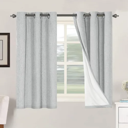 Vista 162 de H.VERSAILTEX Cortinas 100% opacas con aislamiento térmico, texturizadas, de lino, con bloqueo completo de calor y luz, para sala de estar y Negro