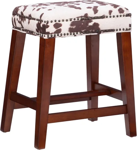 Vista 13 de Linon Taburete de bar Harlow con estampado de vaca negra sin respaldo de 30 pulgadas