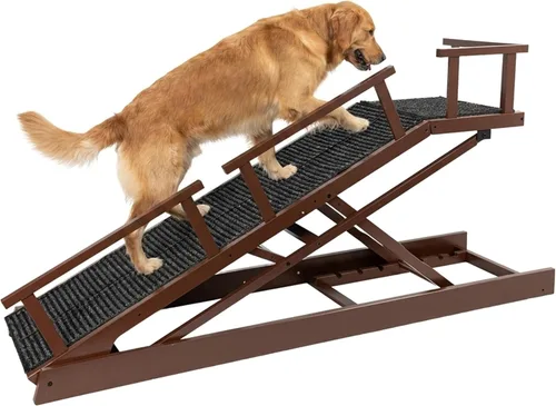 Vista 10 de Rampa plegable para perros de 65 pulgadas para cama, altura ajustable de 6 niveles (13-32.1 pulgadas) con plataforma de descanso, superficie