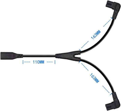 Vista 5 de Cable de alimentación IEC 320 C8 a C7 dual figura 8 macho a doble ángulo recto hembra adaptador 1 en 2 salidas CA, cable de alimentación IEC 320 C8