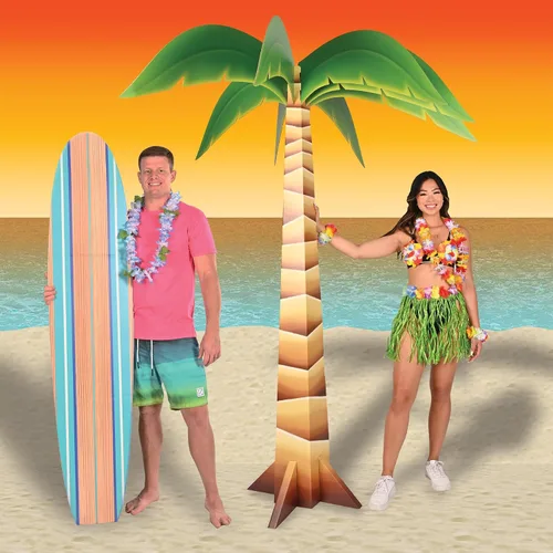 Vista 5 de Beistle Cartón grande de 7 pies 3 pulgadas x 6 pies para fiesta hawaiana 3-D palmera fotográfica, tema Luau fondo de fotografía tropical