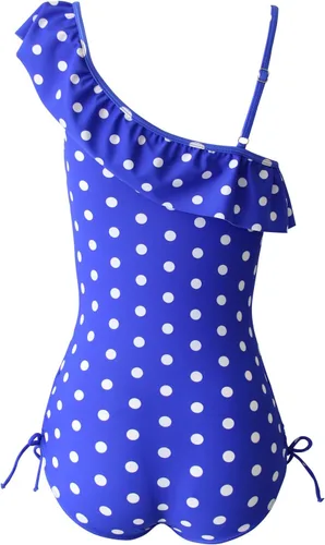 Vista 2 de Traje de baño a lunares, traje de baño de una pieza ajustable para niñas de 4 a 16 años (FBA)