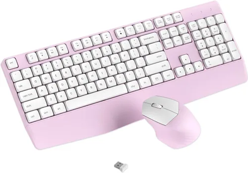 Vista 8 de Combo de teclado y mouse inalámbricos, teclado ergonómico con reposamuñecas, conexión inalámbrica de 2.4 GHz, compatible con PC/laptop, Windows/Mac