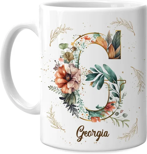 Vista 23 de Hyturtle Taza de café personalizada con inicial con nombre, monograma de cumpleaños, regalos de Navidad para niñas y mujeres, letra A del alfabeto