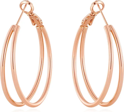 Vista 13 de Pendientes de aro dobles para mujer de moda con poste de plata de Dorado