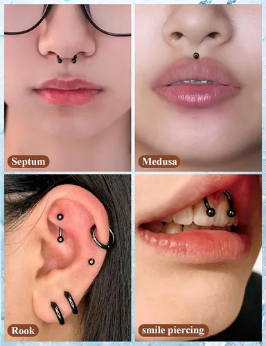Vista 5 de 16G 20G Anillos de labio de herradura, septum, nariz, anillos de tragus de acero quirúrgico, hélice, caracola, torre, daith, snug, cartílago