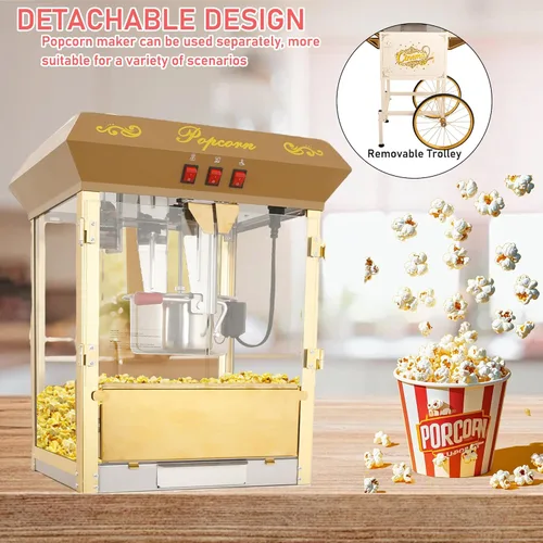 Vista 7 de Máquina de carrito de palomitas de maíz de 16 onzas sobre ruedas, máquina de palomitas de maíz de 850 W para 64 tazas de palomitas de maíz por lote