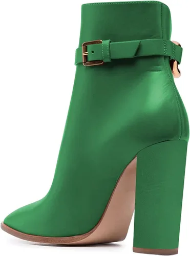 Vista 3 de FSJ Botas de tobillo con puntera puntiaguda para mujer tacón grueso cómodas ajustables con hebilla tallas 4-15 de EE UU