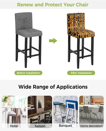 Vista 3 de Juego de 2 fundas elásticas para asiento de taburete de bar, extraíbles y lavables, fundas para sillas de estilo africano, fundas de cojín