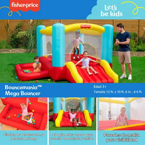 Vista 3 de Fisher-Price Bouncemania - Casa de rebote con tobogán y hoyo de bolas