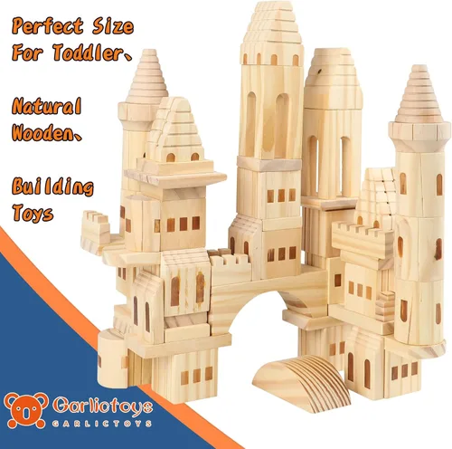 Vista 8 de 75 piezas de bloques de castillo de madera medievales caballeros princesas castillo de madera bloques de construcción para niños y niñas