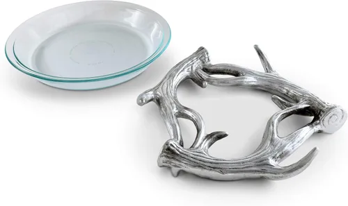 Vista 4 de Arthur Court Designs - Salvamanteles de cornamenta de aluminio con plato de pastel de vidrio de 10 pulgadas de diámetro