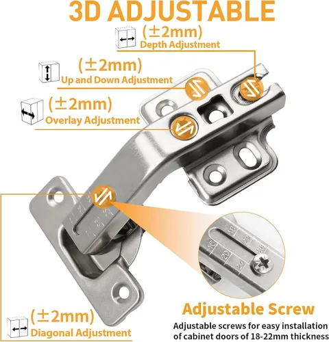 Vista 4 de TamBee Bisagras de gabinete de esquina, bisagras de puerta Lazy Susan de 135° – Ajuste 3D de 1.92 pulgadas para cocina de esquina, bisagras