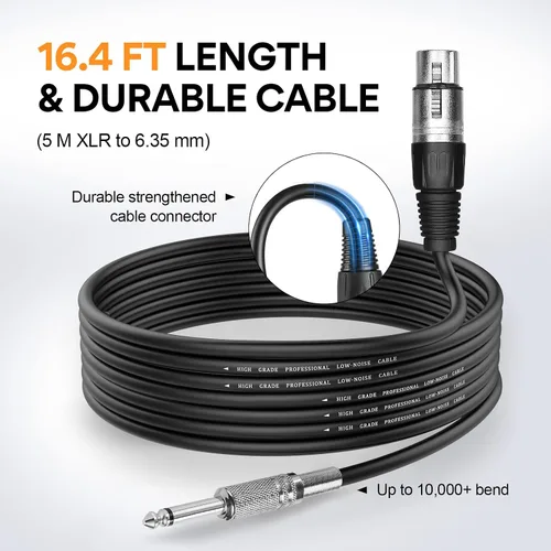 Vista 4 de OneOdio ON55 Micrófono con cable para cantar, clips de micrófono, hembra de metal, interruptor de encendido/apagado, cable XLR de 16.4 pies
