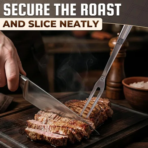 Vista 7 de Tenedor para tallar carne – Tenedor de acero inoxidable para carne de 11 pulgadas, herramienta de parrilla para carne de res, pavo, pechuga, bistec