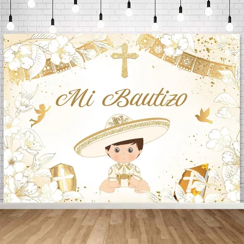 Vista 5 de Withu Telón de fondo dorado Mi Bautizo para niño, paloma, Santa Biblia, Cruz, Primera Comunión, sesión de fotos para niños, ceremonia cristiana