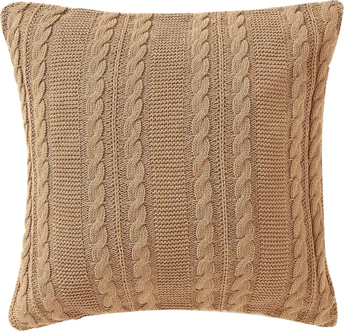Vista 4 de VCNY Home Almohada decorativa de punto trenzado de algodón para cama o sofá, 18 x 18 pulgadas, azul marino Dublín