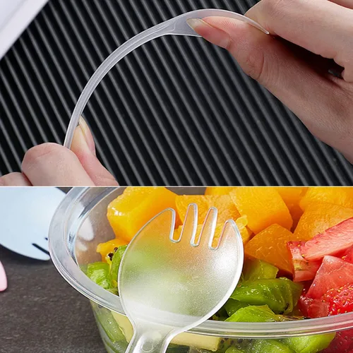 Vista 4 de Tenedor desechable envuelto individualmente, 100 cucharas de plástico ecológicas, duraderas y fuertes, ideales para pícnics o restaurantes