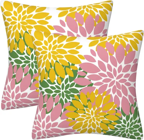 Vista 11 de Juego de 2 fundas de almohada decorativas de dalia azul marino, rojo, gris, dalia floral, para interiores y exteriores, funda de almohada de Floral 1