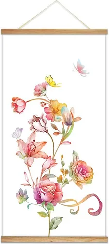 Vista 29 de wall26 Póster colgante de madera enmarcado con hermosas flores de invierno, impresión para el hogar, listo para colgar, 18 x 36 pulgadas