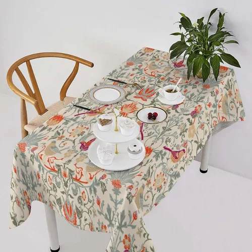 Vista 132 de Mantel Floral Retro de Pájaros, Diseño Original Bohemio William Morris Estampado Cubierta de Mesa para Hogar Picnic Fiesta Comedor Cocina William