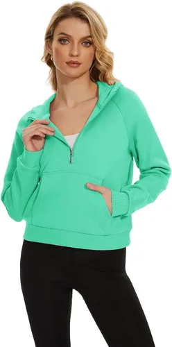 Vista 2 de MAGCOMSEN Sudaderas con capucha para mujer, con forro polar, cremallera de 12, manga larga, con bolsillo tipo canguro