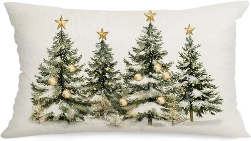 Vista 11 de Funda de almohada de Navidad de 20 x 12 pulgadas, diseño de árboles de invierno, fundas de almohada decorativas de granja para sofá, decoración