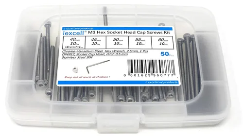 Vista 243 de iexcell Kit de tornillos de cabeza hexagonal de acero inoxidable 304, 100 unidades M2 x 0.157 in, paso de rosca de 0.016 in