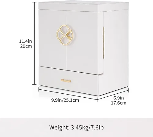 Vista 3 de Vlando Organizador grande de joyería de piel sintética con 5 dibujos, aretes, collares, anillos, cajas de reloj para mujeres y niñas (blanco)