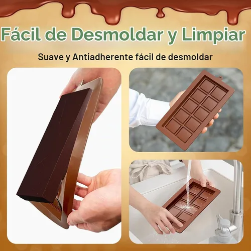 Vista 4 de Juego de moldes de chocolate Dubai 2 piezas, moldes de barra de chocolate de silicona grandes y gruesos de 0.79 pulgadas de profundidad y raspador