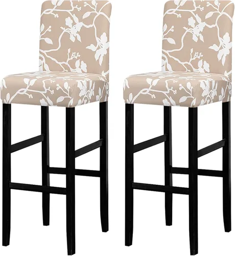 Vista 32 de Lellen Juego de 2 fundas para taburetes de bar, fundas jacquard para taburetes de bar, fundas deslizables elásticas para taburetes de bar
