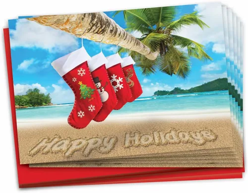 Vista 8 de The Best Card Company Paquete de 12 tarjetas de Navidad con sobres, humor navideño para hombres y mujeres (1 diseño, 12 tarjetas) – Playa tropical