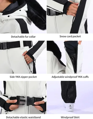 Vista 64 de GSOU SNOW Traje de esquí para mujer, traje de nieve de una pieza, para snowboard, delgado, aislante, impermeable, resistente al viento