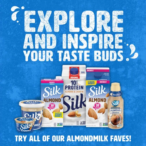 Vista 6 de Silk Leche de almendra estable, vainilla sin azúcar, sin lácteos, vegano, proyecto verificado sin OMG, 1 cuarto de galón