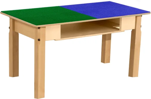 Vista 34 de Contender Time-2-Play - Mesa de madera contrachapada de abedul para niños, color azul y verde, compatible con Lego Montessori con estante para sala