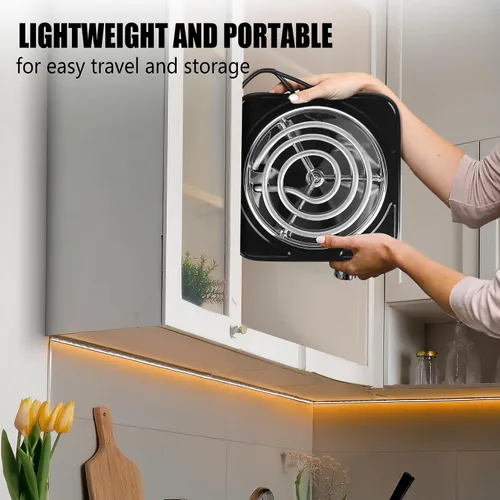 Vista 7 de TeqHome Placa Caliente, Quemador Portátil de Encimera de 1000W y Estufa Eléctrica, Placa de Cocción de Un Solo Quemador de Hierro Fundido con 5