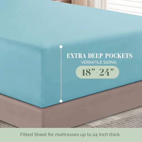Vista 4 de Elegant Comfort Juego de sábanas de 4 piezas - Ropa de cama de lujo de microfibra de calidad hotelera premium 1500, sábana bajera con elástico Azul