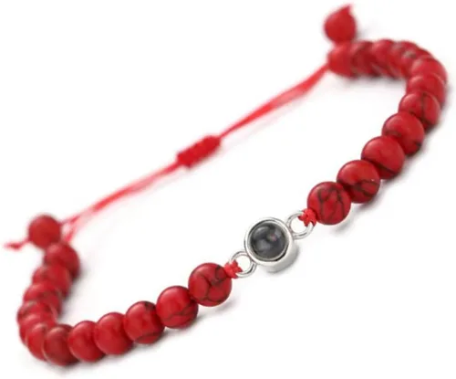 Vista 6 de Elegante pulsera para parejas con 100 idiomas I Loves You Projection in Crystals Mattes Stone Portable para aniversarios