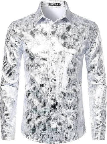 Vista 19 de ZEROYAA Men's Luxury Paisley Floral Printed Button Down Shirt Zhcl36-negro oro