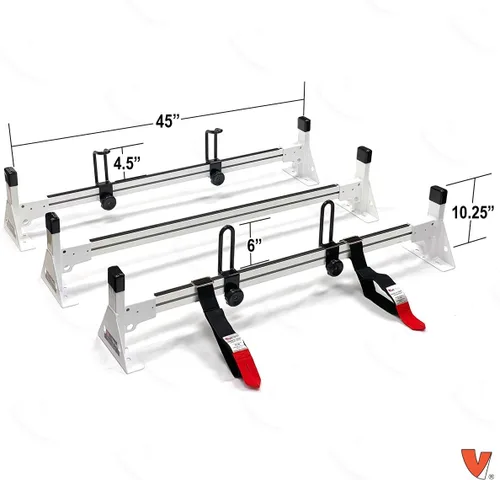 Vista 2 de Vantech H1 3 Bar para RAM ProMaster City Aluminio Escalera Techo Rack 2015-On, Blanco