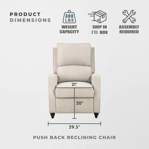 Vista 4 de Lexicon Silla Reclinable con Respaldo Empujable para Sala de Estar, Silla de Sofá Reclinable, Sillón Reclinable Moderno, Asiento Reclinable de Tela