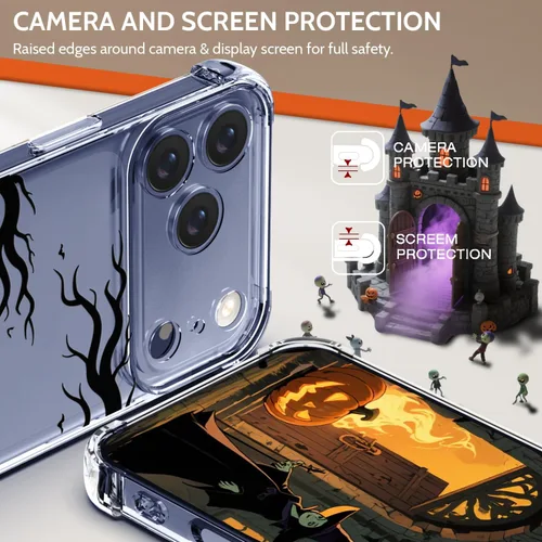 Vista 2 de Funda transparente para iPhone 17 Pro Max, diseño de calabaza negra Funda protectora suave para iPhone 17 Pro Max Halloween Pumpkin