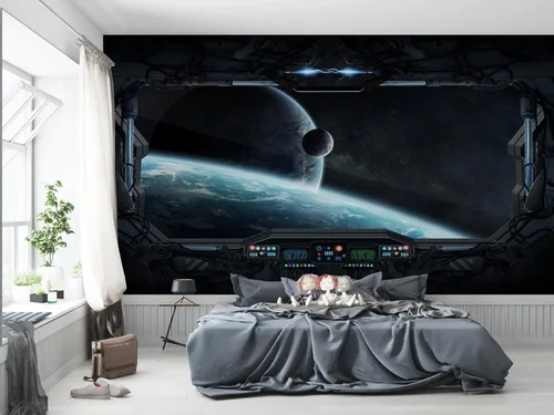 Vista 15 de Niwo ART - Mural de pared Astronauts Explorando Asteroid Spaceship B, Universe Papel tapiz autoadhesivo grande autoadhesivo (64 x 96 pulgadas)