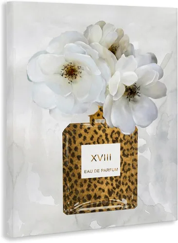 Vista 2 de Perfume con patrón de leopardo, arte de pared en lienzo de 16 x 20 pulgadas