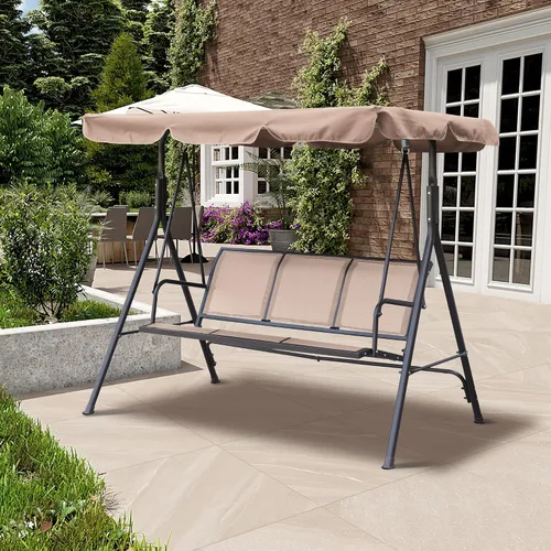 Vista 2 de Clihome Juego de columpios de lujo para porche al aire libre, columpios para 3 personas para columpios exteriores al aire libre para adultos, toldo