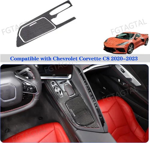 Vista 6 de Cubierta de fibra de carbono suave para panel de consola central compatible con Chevrolet Corvette C8 2020-2024, caja de almacenamiento de consola